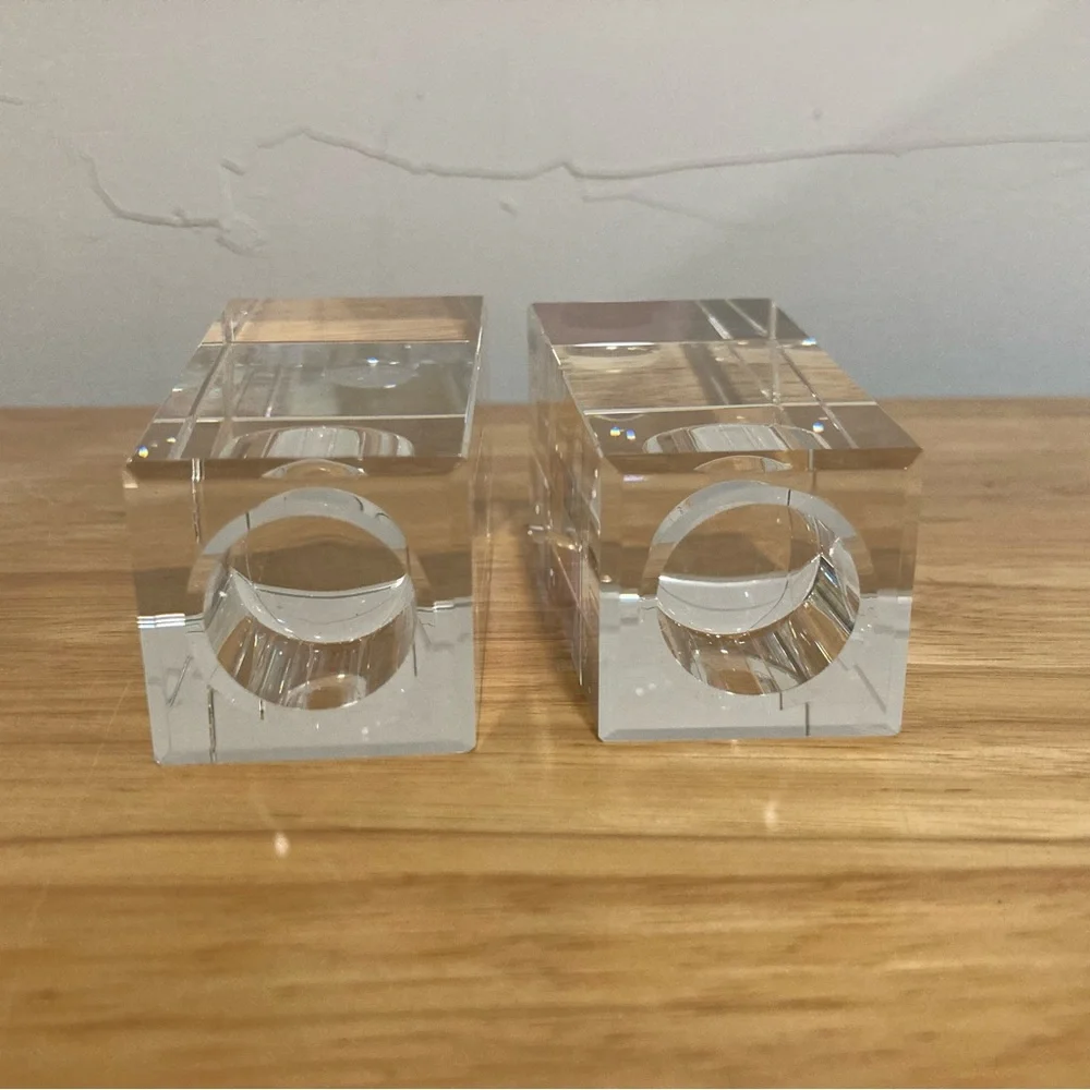 2 Crystal Candle Holders Oleg Cassini Kelly 4” Tall Clear Candlestick Set
